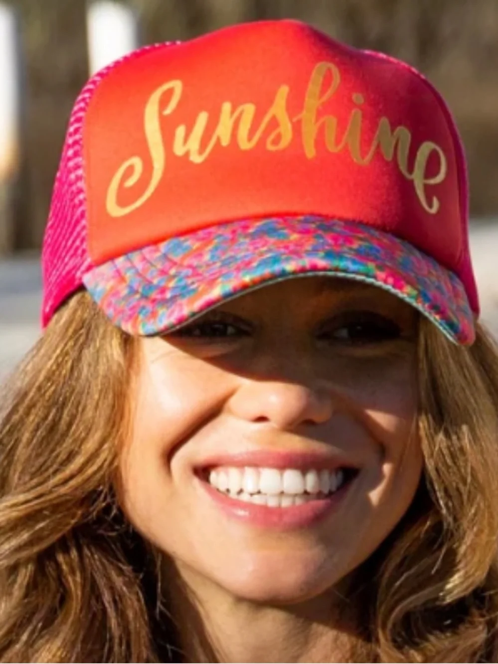 NEW Natural Life Sunshine Adjustable Trucker Hat One Size Coral Neoprene Floral